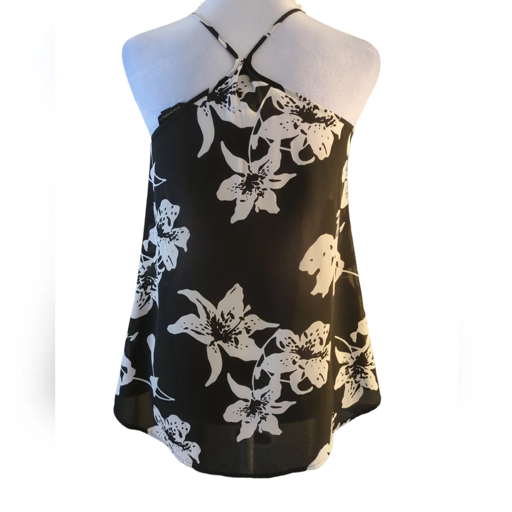 Banana Republic blouse petite FLORAL size xxs color black white - Picture 4 of 6